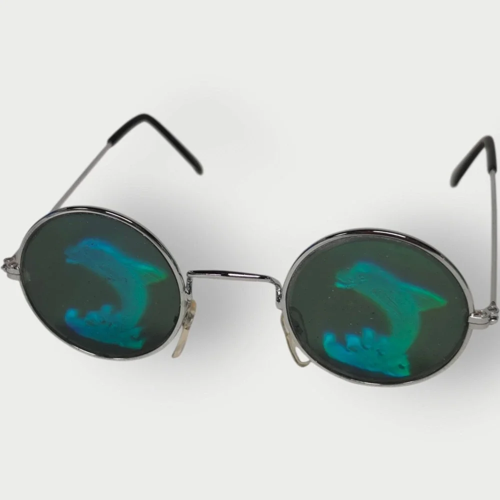 NEW Holographic DOLPHIN Sunglasses Glasses Vintage 1990's Halloween Costume NOS
